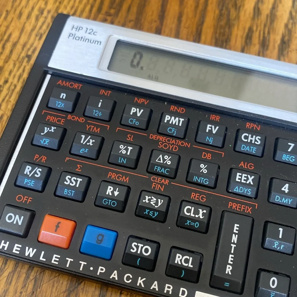 HP 12C Financial Calculator Black and Silver with RPN Functionality